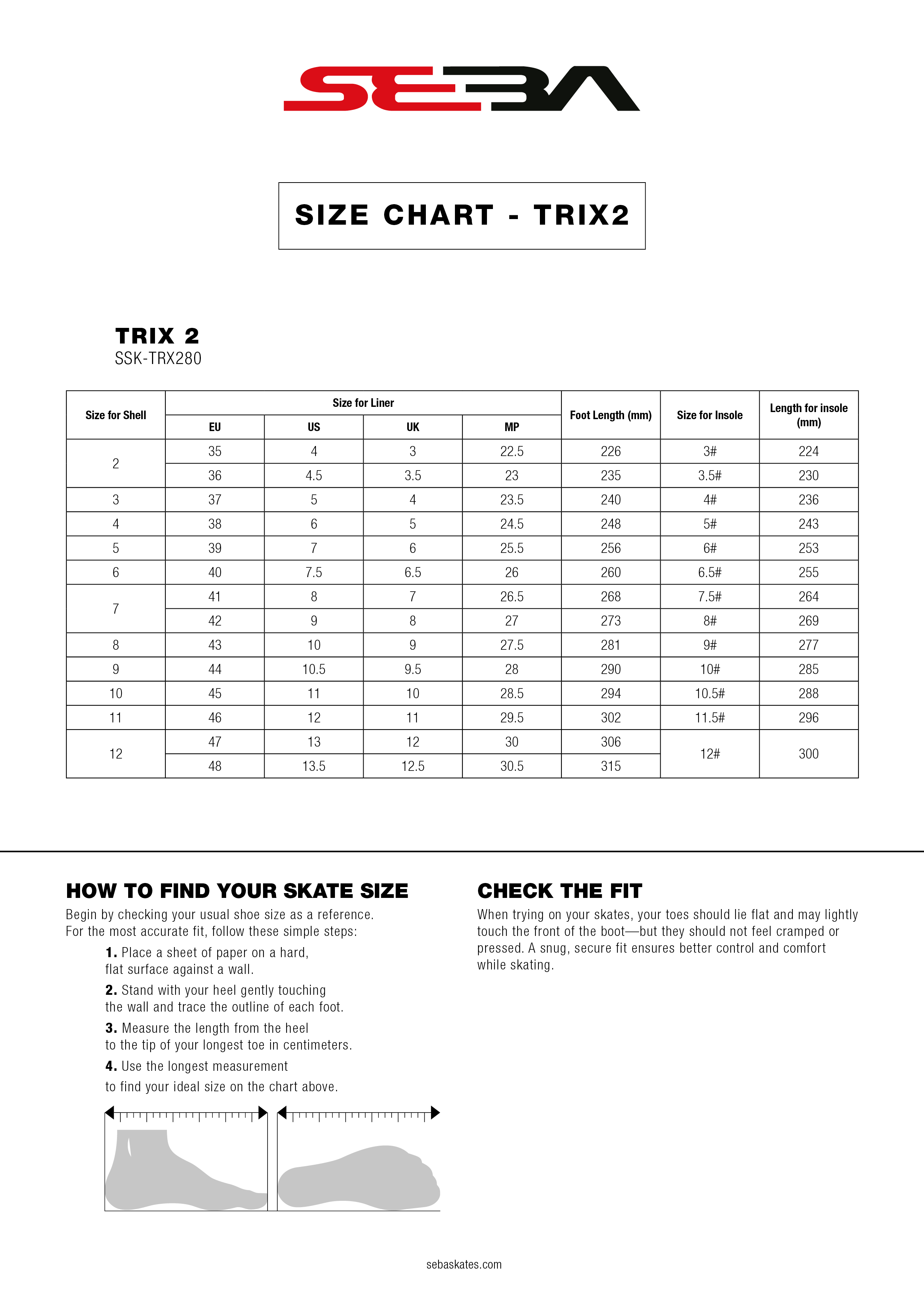 SIZE CHART - TRIX2